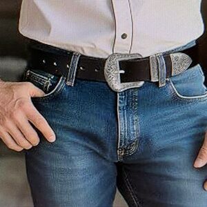 Black Leather Belt with Silver Buckle